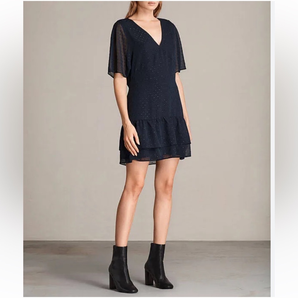 AllSaints Marley Shimmer Dress - Mystic Blue Size US 6